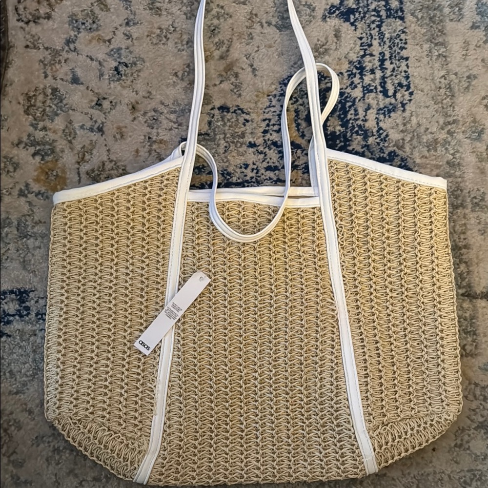 Chic Beige and White WovenTote Bag